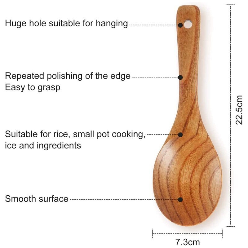 ملعقة أرز من الخشب الصلب الطبيعي ، مجداف تقديم متعدد الاستخدامات ، مجداف الأرز الخشبي ، 1X خشب الساج ، 21.5 سنتيمتر ، 4 قطعة
