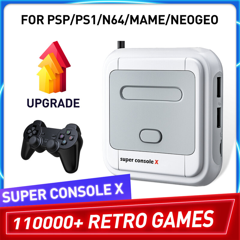 ريترو الألعاب وحدة تحكم سوبر X مع 110000 ألعاب الرجعية ل PSP/PS1/تيار مستمر/مامي متعددة لاعب ممر لعبة وحدة التحكم ماكس إلى 256G