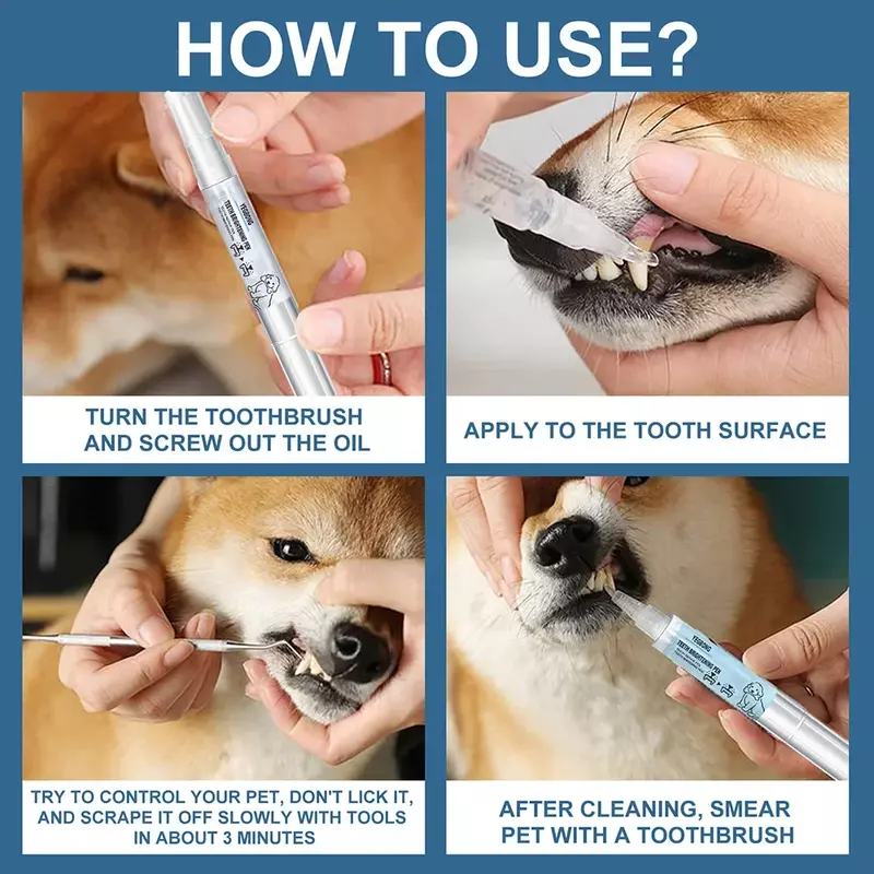 أدوات تنظيف أسنان الحيوانات الأليفة ، فرشاة الأسنان ، مزيل التتار ، مكشطة التتار ، الكلب تنظيف الأسنان وصمة عار القلم ، طقم فرشاة الأسنان