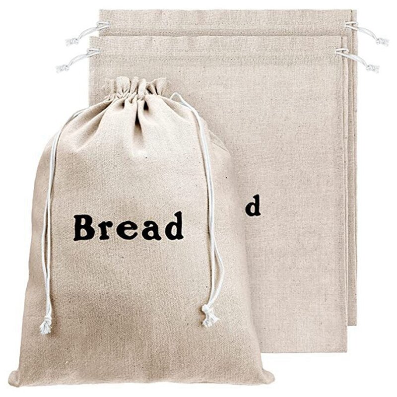 أكياس خبز خيش قابلة لإعادة الاستخدام برباط ، أرغفة غير مبيضة ، أكياس معجنات ، تخزين أطعمة يدوية الصنع ، كيس ، 3 روض