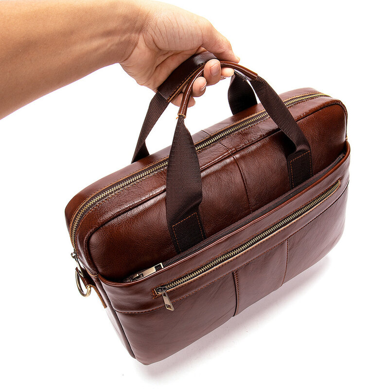 جلد طبيعي شؤون الأعمال وثيقة حقيبة يد عبر القسم وقت الفراغ واحد الكتف حقيبة الكمبيوتر مكتب حقائب الرجال