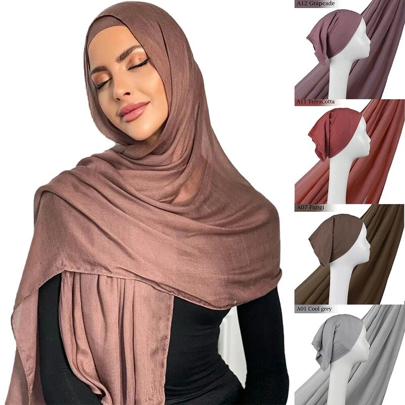 طقم حجاب بألوان متطابقة للنساء المسلمات ، قميص ، قبعة ، سادة ، قطن ، موديل ، وشاح ، شال ناعم ، 85x viscus ، 2