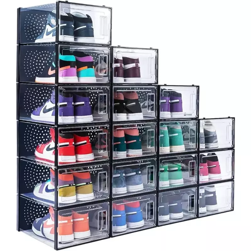 صندوق منظم أحذية شفاف قابل للتكديس ، صندوق تخزين قابل للطي ، حجم كبير ، توفير مساحة