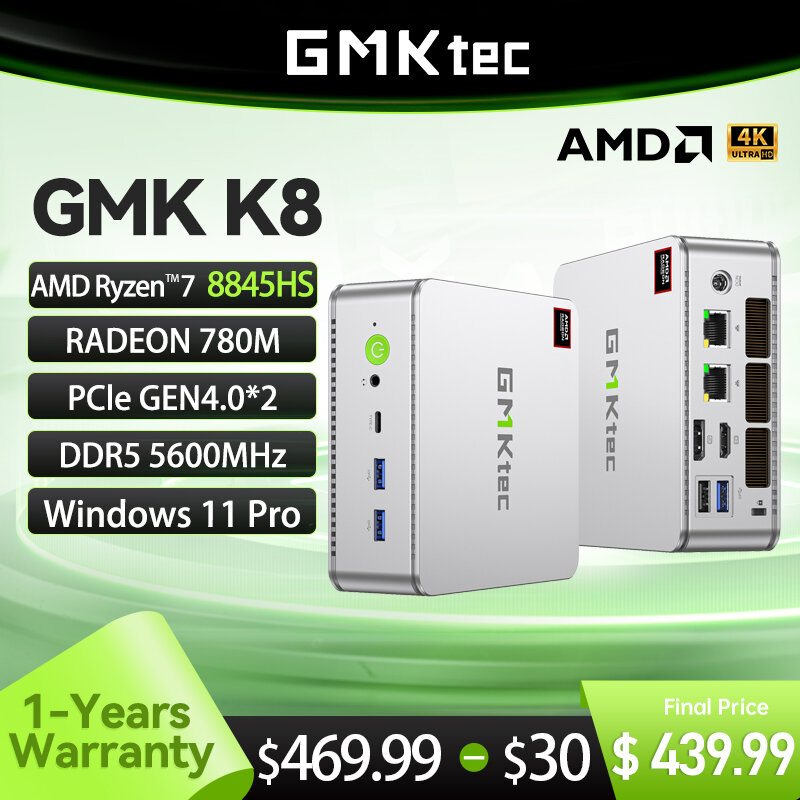 تصميم GMKtec-NUCBOX لنظام المروحة المزدوج ، كمبيوتر صغير GMK K8 ، AMD Radeon ، AMD ، im ، Window 11 Pro™بسي أن x 2 ، من M ، DDR5 ، وmhz