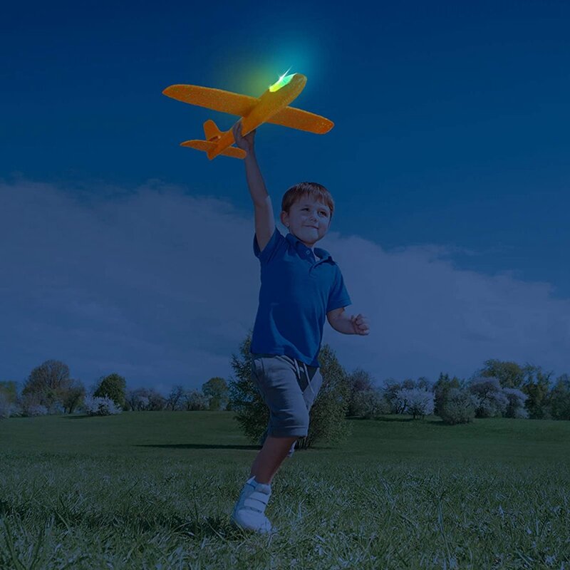 طائرة خفيفة LED للأطفال ، طائرة رمي كبيرة ، رياضة خارجية ، حفلة عيد ميلاد في الفناء الخلفي ، هدايا مثالية ، 48 أو 2 عبوة