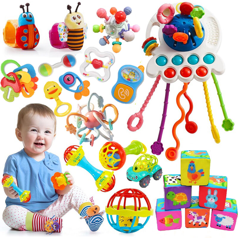 خشخيشات للأطفال الرضع ، تطوير عضاضة الحسية ، ألعاب التسنين للأطفال ، هدايا حديثي الولادة ، 0-6 أشهر