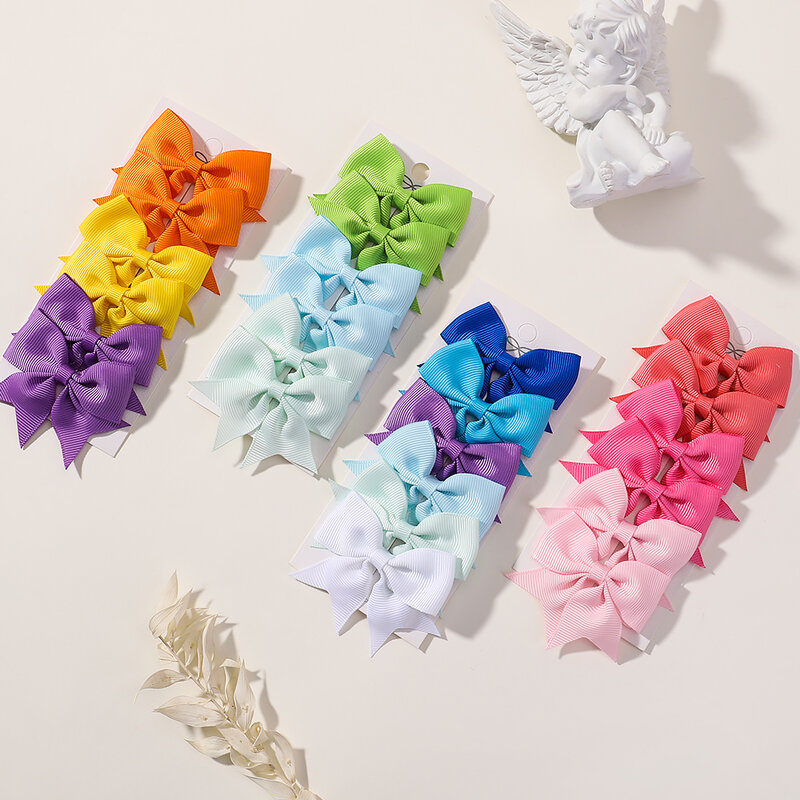مقاطع الشعر Bowknot بلون للفتيات ، أغطية الرأس اليدوية ، Hairbin للأطفال ، بوتيك ، عالية الكمية ، هدية ، مجموعة 6 قطعة