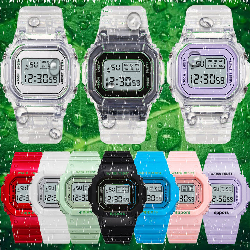 شفافة ساعة رقمية مربع النساء الساعات الرياضية الإلكترونية ساعة اليد ساعة Reloj Mujer الساعات دروبشيبينغ