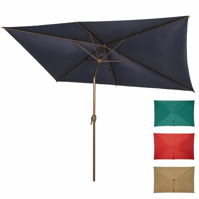 مظلة طاولة خارجية مستطيلة مع كرنك وزر ضغط ، إمالة ، مظلة فناء ، أزرق داكن ، 6.5x10ft