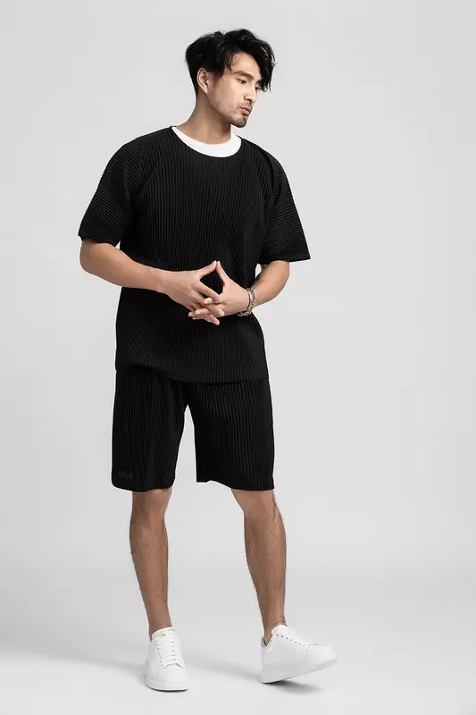 Miyake مطوي السراويل للرجال ملابس فضفاضة غير رسمية السراويل الصيف ملابس للرجال الصالة الرياضية السراويل الرجال الرباط السراويل
