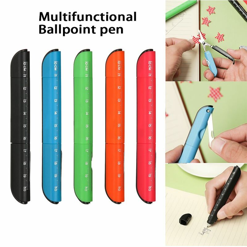 الإبداعية اللوازم المكتبية المدرسية البلاستيك أداة الكتابة متعددة الوظائف قلم حبر جاف توقيع بالقلم حاكم