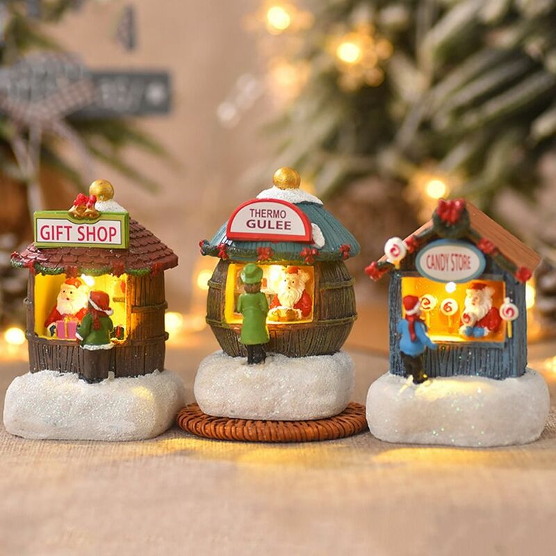 LED أضواء الليل لعيد الميلاد ، الراتنج المنازل ، الحلي ، زينة عيد الميلاد ، زخرفة المشهد الصغير ، هدايا الطفل