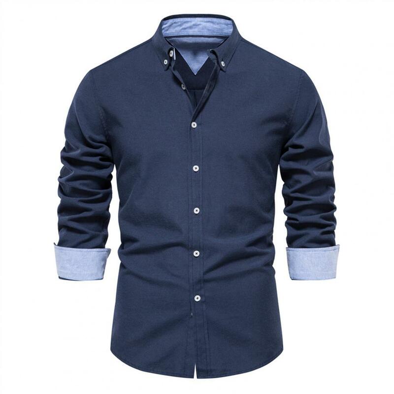 قميص كارديجان رجالي ناعم قابل للتنفس مع طية صدر ، أزرار واحدة الصدر ، متوسط الطول ، أحادي اللون ، غير رسمي ، خريف ، ربيع