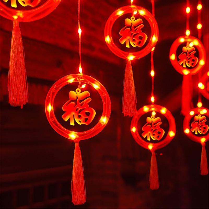 أضواء ملونة صغيرة مع شخصيات محظوظة ، نمط رائع ، جو احتفالي ، منزلي ، سلسلة مصباح صيني ، احتفالي