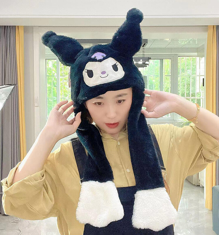 قبعة قطيفة متحركة للأذن Kawaii ، أرنب أنيمي لطيف ، حفلة تأثيري ، كرتون مضحك ، قبعة تقفز بشكل جديد ، Kuromi Kitty Cinnamoroll
