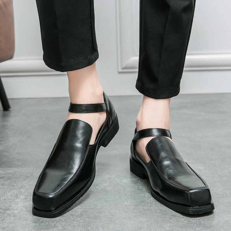 حذاء كاجوال FUQIAO-Black للرجال ، جلد PU ، حزام مشبك ، صنادل بمقدمة مستديرة ، أحذية رسمية ، عمل ، جديد ، صيف ، مقاس 38-46