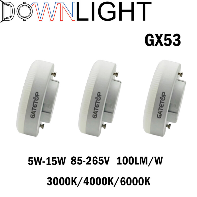 أضواء LED مع الجهد واسعة ، مصدر ضوء جريئة لخزانة خزانة ، ضوء صندوق مفتوح ، GX53 ، التيار المتناوب 85-265 فولت ، 5-15 واط ، 1 إلى 10 قطعة