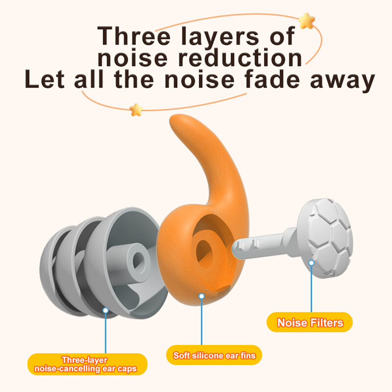 سيليكون الأذن حامي 3 طبقات النوم سدادات مكافحة الضوضاء المقابس الحد من الضوضاء المقابس ل 5-12 سنة الأطفال السباحة المقابس
