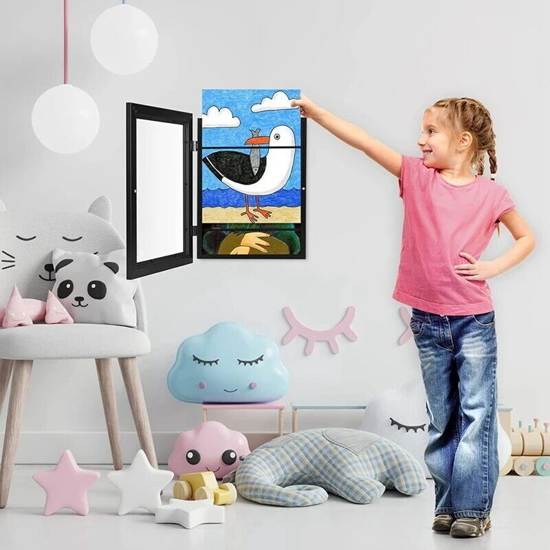 إطارات فنية للأطفال مع فتحة أمامية ، عرض فني قابل للتغيير ، إطار تخزين لورق A4 ، 2 قطعة