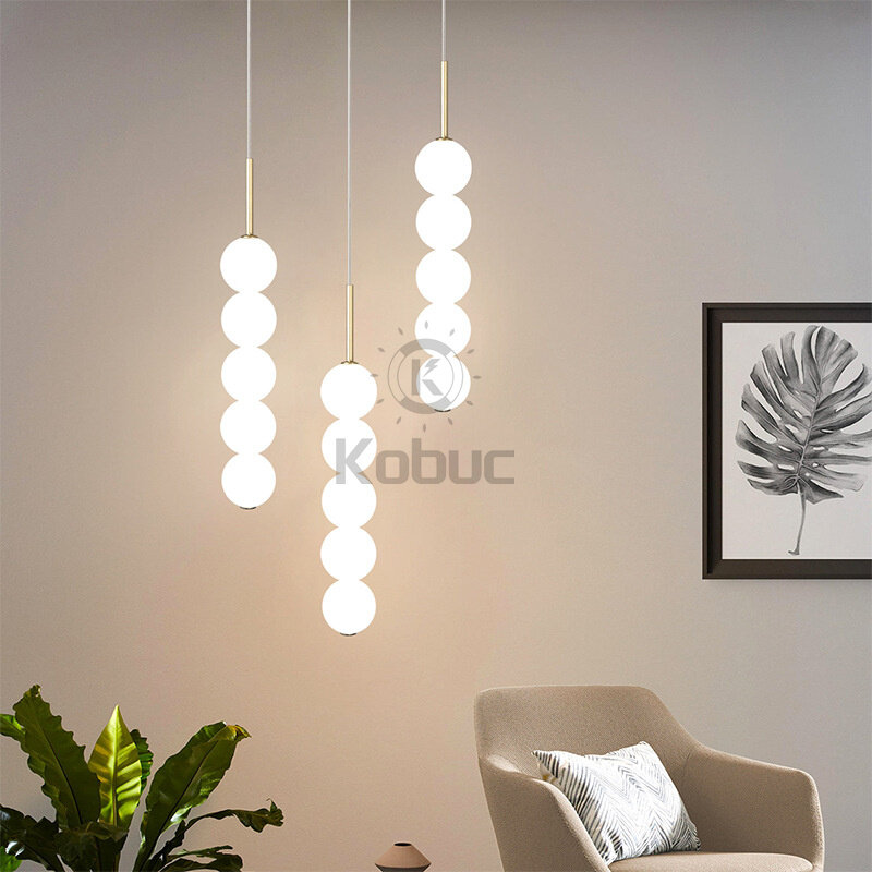 Kobuc الشمال الحديثة LED الثريا تركيبات كرة زجاجية قلادة ضوء غرفة الطعام غرفة نوم ديكور فني مطعم فاخر معلقة مصباح