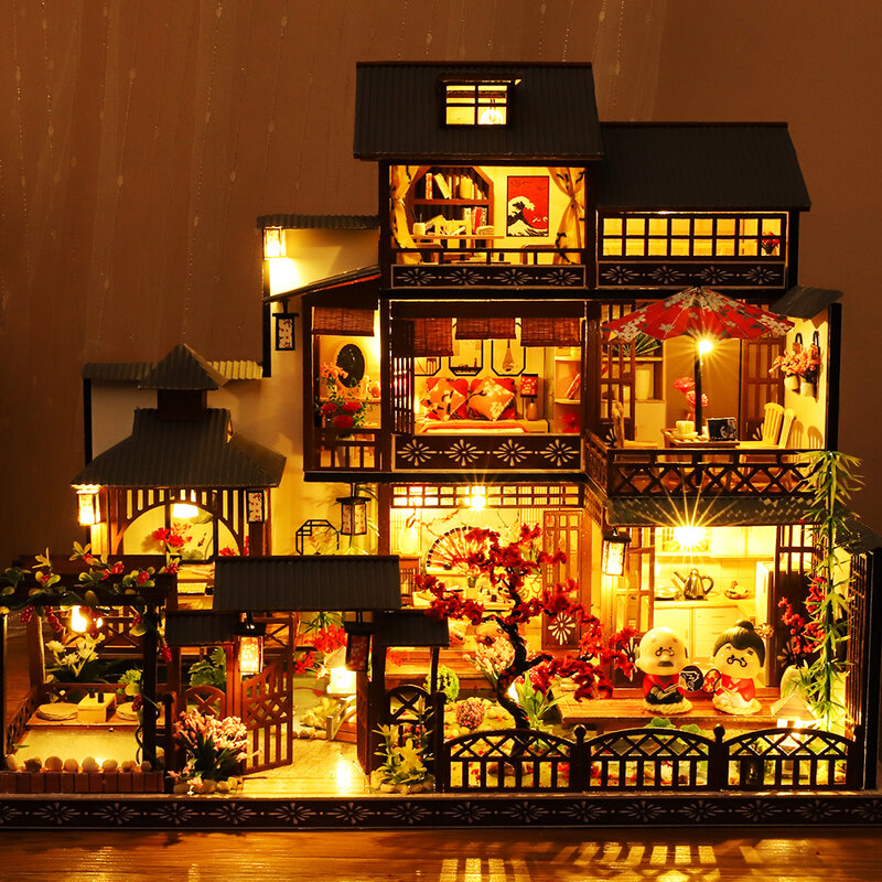 CUTEBEE لتقوم بها بنفسك دمية عدة العمارة النمط الصيني لتقوم بها بنفسك اليابانية أثاث مصغر نموذج ديكور المنزل لعبة هدايا عيد ميلاد