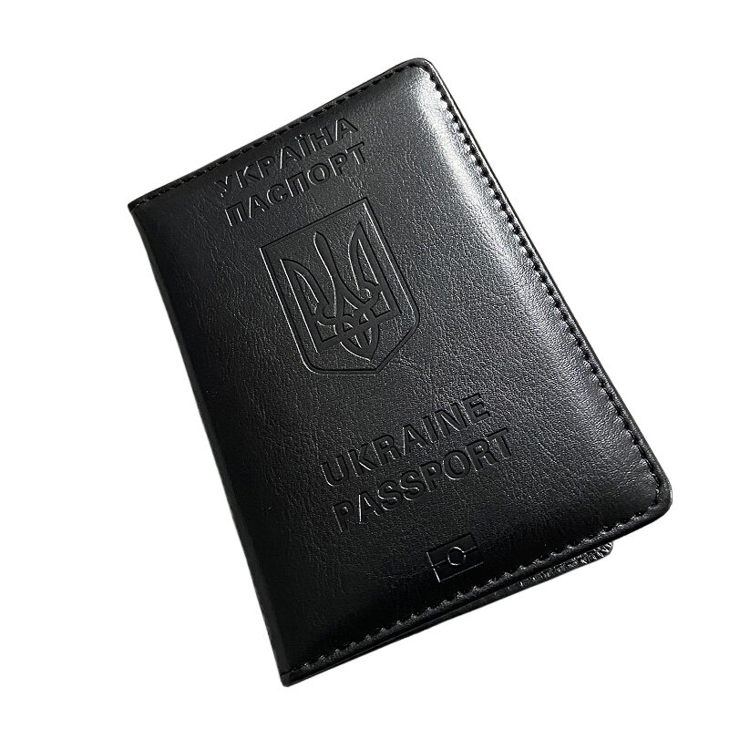 حامل جواز سفر أوكراني للرجال أسود بولي Cover غطاء جلد على جوازات السفر محفظة حافظة Passaporte Viagem