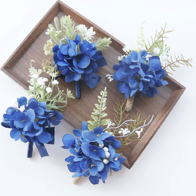 زهور يدوية للضيوف للاحتفال بالأعمال ، محاكاة زهور زرقاء ، لوازم الزفاف ، زهور الثدي ،