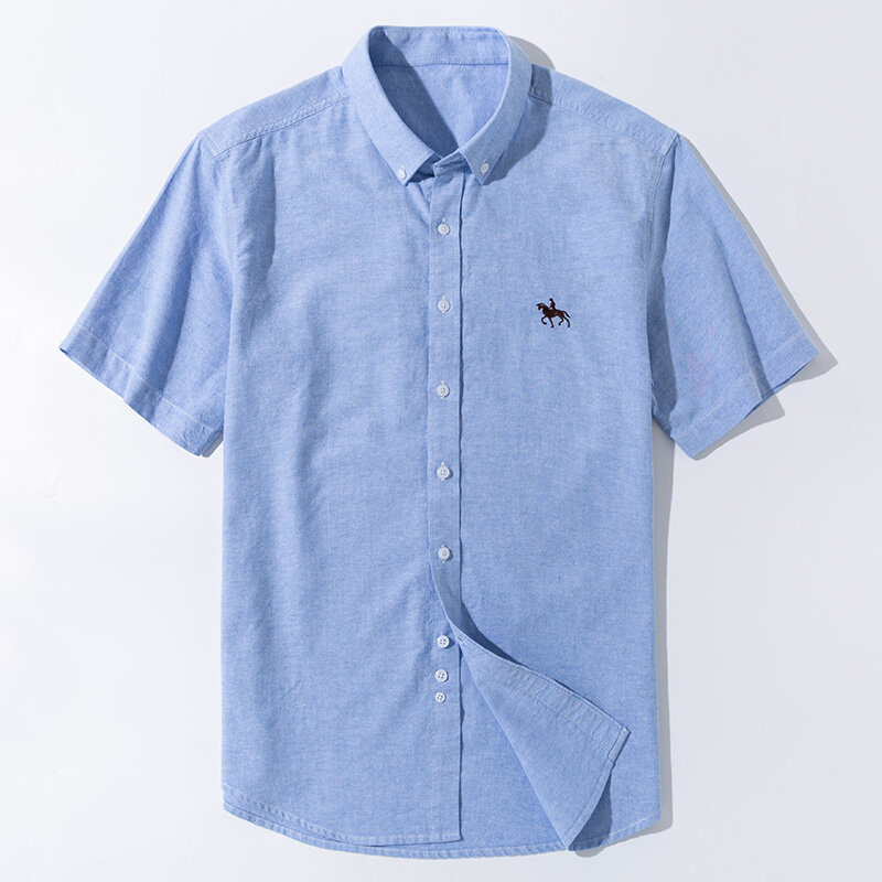 قمصان رجالي صيفية 2023 عالية الجودة من القطن قصير الأكمام قمصان قمصان رجالي رفيعة للأعمال الاجتماعية قميص أكسفورد بلون واحد