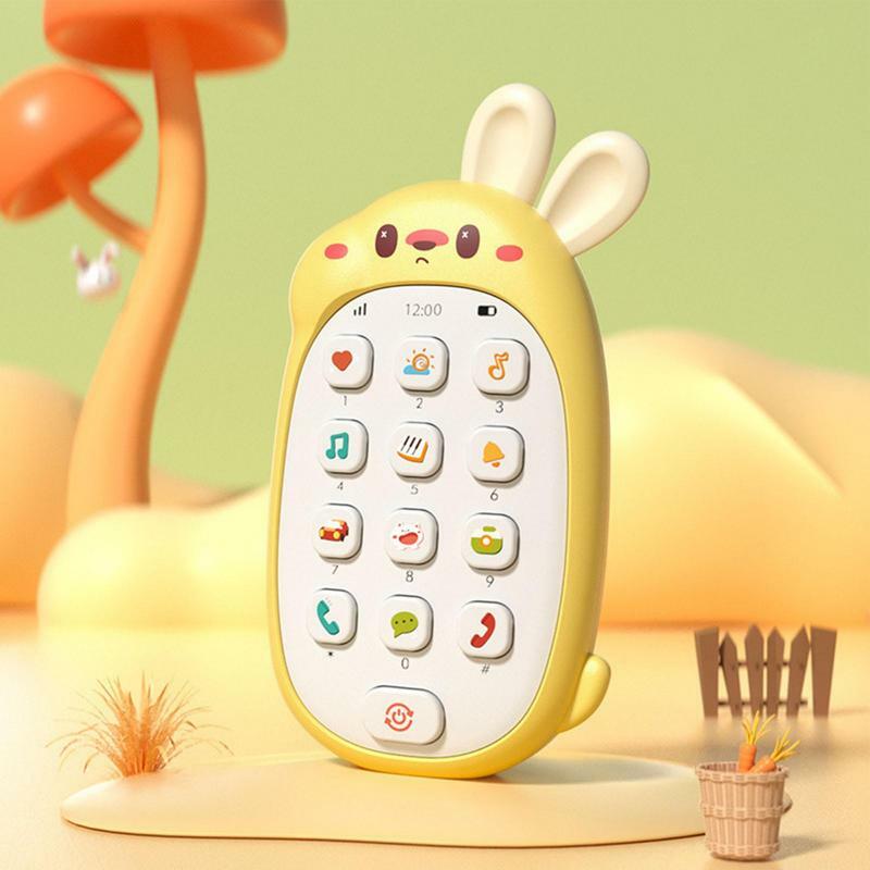 طفل لعبة الهاتف الخليوي مضغ الأذن لطيف الأرنب شكل الهاتف لعبة بطارية تعمل بالطاقة التعليمية لعبة ثنائية اللغة متعددة الوظائف للأطفال