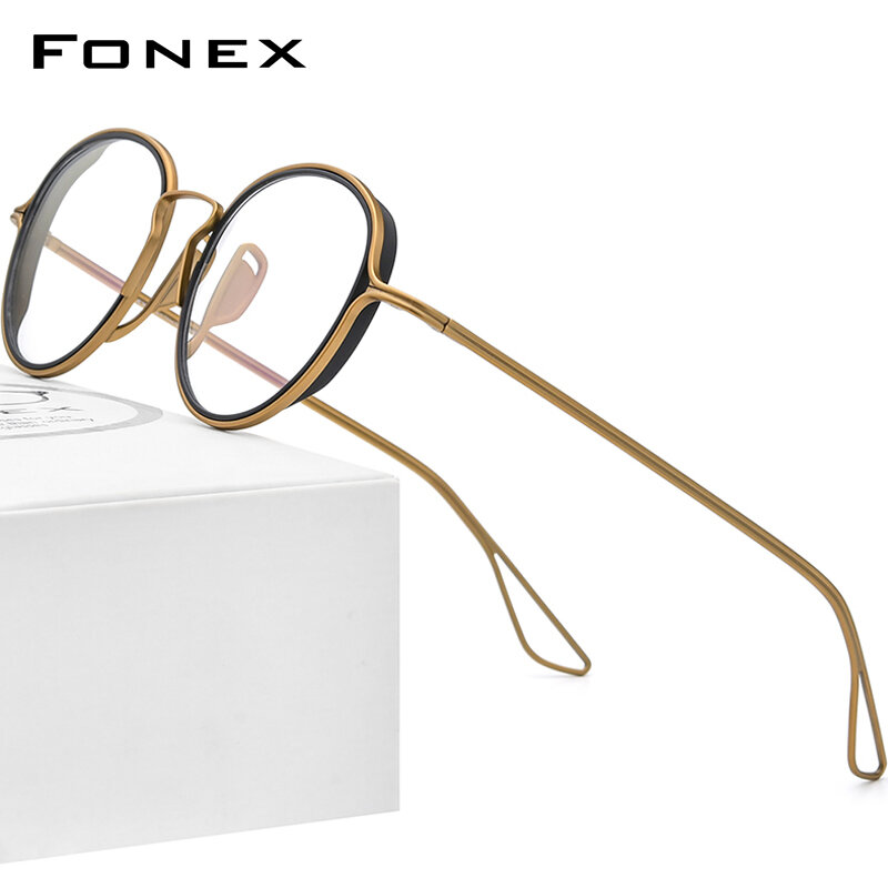 FONEX التيتانيوم النظارات الإطار الرجال خمر الجولة وصفة النظارات النساء النظارات البصرية مع التيتانيوم Ineer حلقة F85688