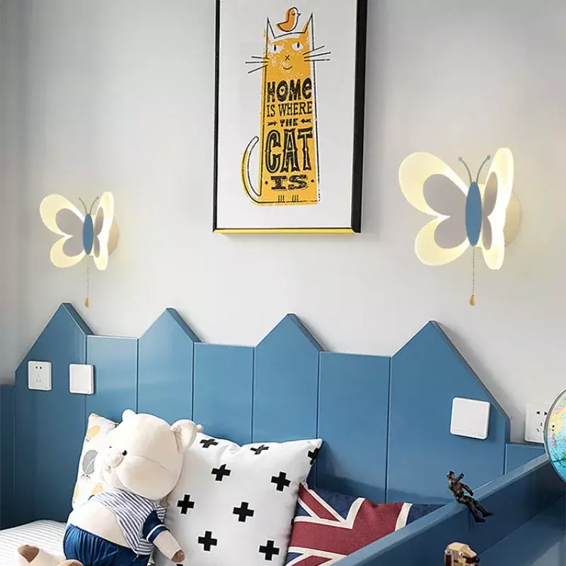مصباح جداري LED إبداعي حديث لغرفة الأطفال ، شخصية فراشة كرتونية بسيطة شمالية ، مصباح ممر للأولاد والبنات