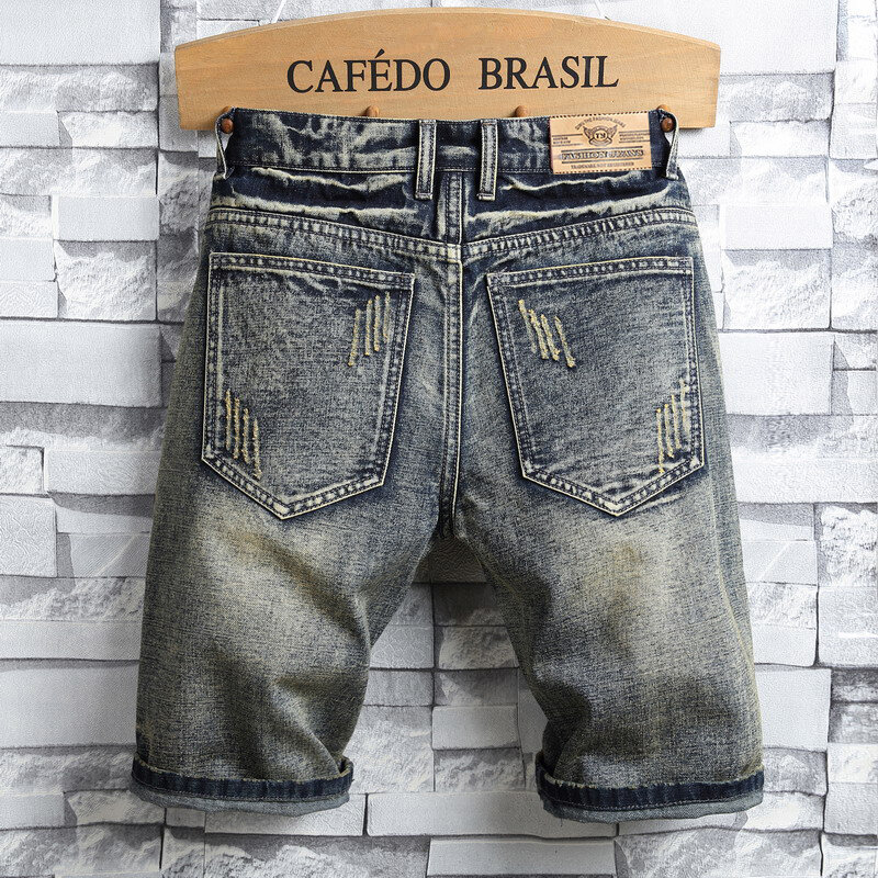 بنطلون جينز رجالي بطول الركبة سراويل قصيرة ممزقة صيفية جديدة ملابس طريق برازيلية غير رسمية بنطلون جينز رجالي ضيق ملابس ماركة