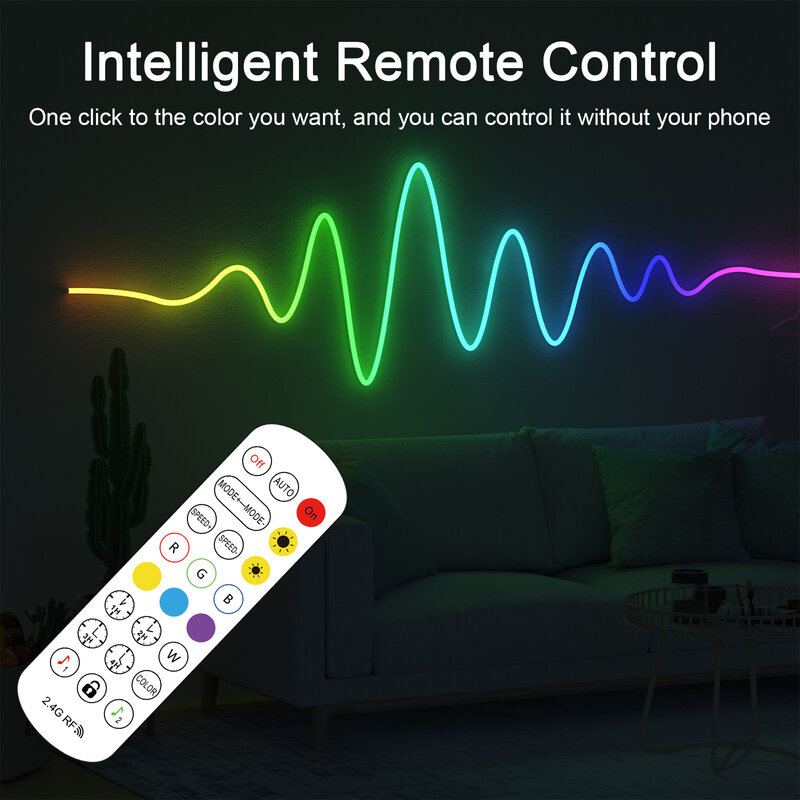 RGB نيون LED ضوء الشريط ، واي فاي ، سيليكون حبل الخفيفة ، مرنة شريط التحكم ، مزامنة الموسيقى ، DIY بها بنفسك ، مقاوم للماء ، IP67 ، RGB
