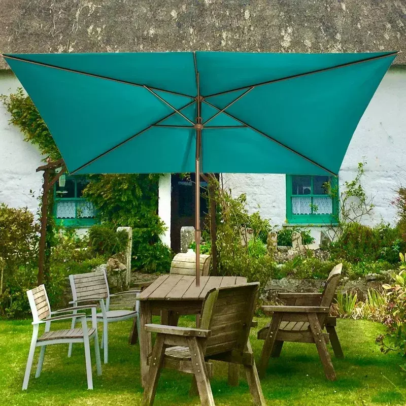مظلة طاولة خارجية مستطيلة مع كرنك وزر ضغط ، إمالة للفناء الخلفي للشرفة ، مظلة فناء ، 6.5x10ft
