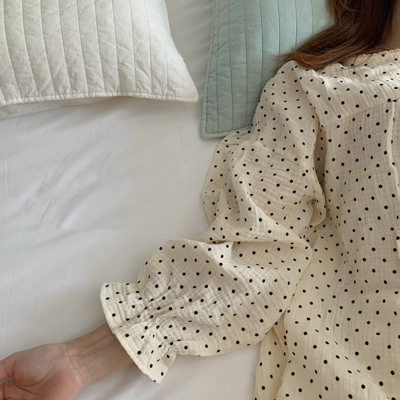 Pajama Sets Women Soft Sleepwear Vintage Korean Preppy Style Polka Dot Design Nightwear Basic Casual Harajuku Student Popular