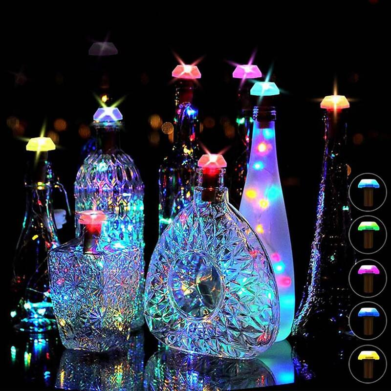 أضواء الجنية زجاجة النبيذ بالطاقة الشمسية ، أضواء بلاستيكية اللازمة ، حفلة عيد ، زينة الزفاف