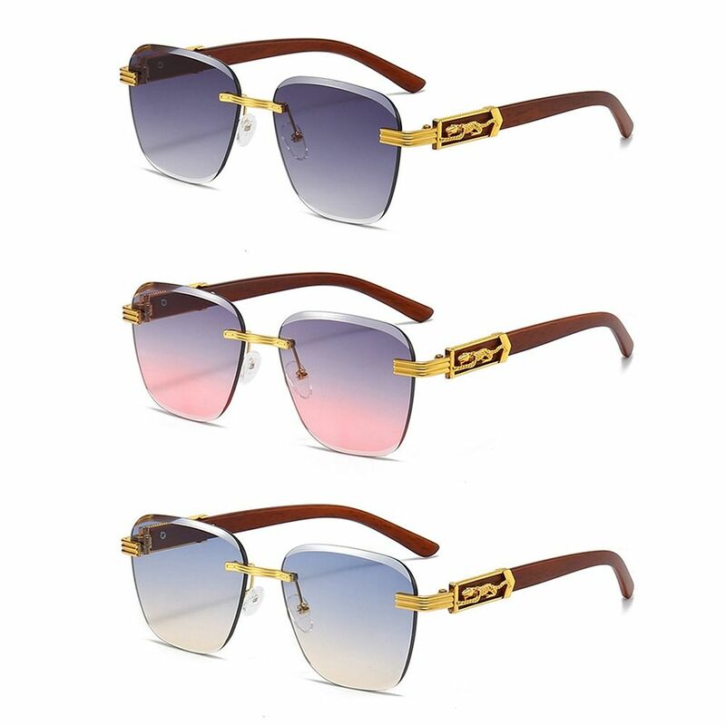 نظارات شمسية ديكور الفهد المعدني ، نظارات متدرجة ، نظارات شمسية عتيقة بدون إطار للنساء والرجال ، UV400