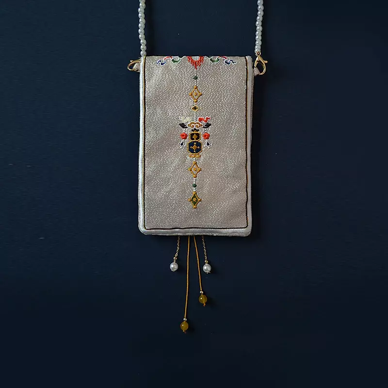 حقيبة يد هانفو مطرزة مزدوجة ، محفظة على الطراز الصيني العتيق ، سلسلة لؤلؤ خيالية ، حقيبة مربعة ، حقيبة يومية متعددة الاستخدامات