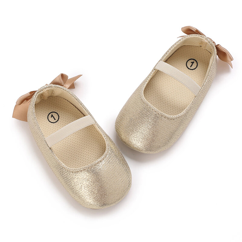 حذاء أميرة أحادي اللون للفتيات الصغيرات ، حذاء مسطح بعقدة فراشية ، حذاء مشي كاجوال لحديثي الولادة