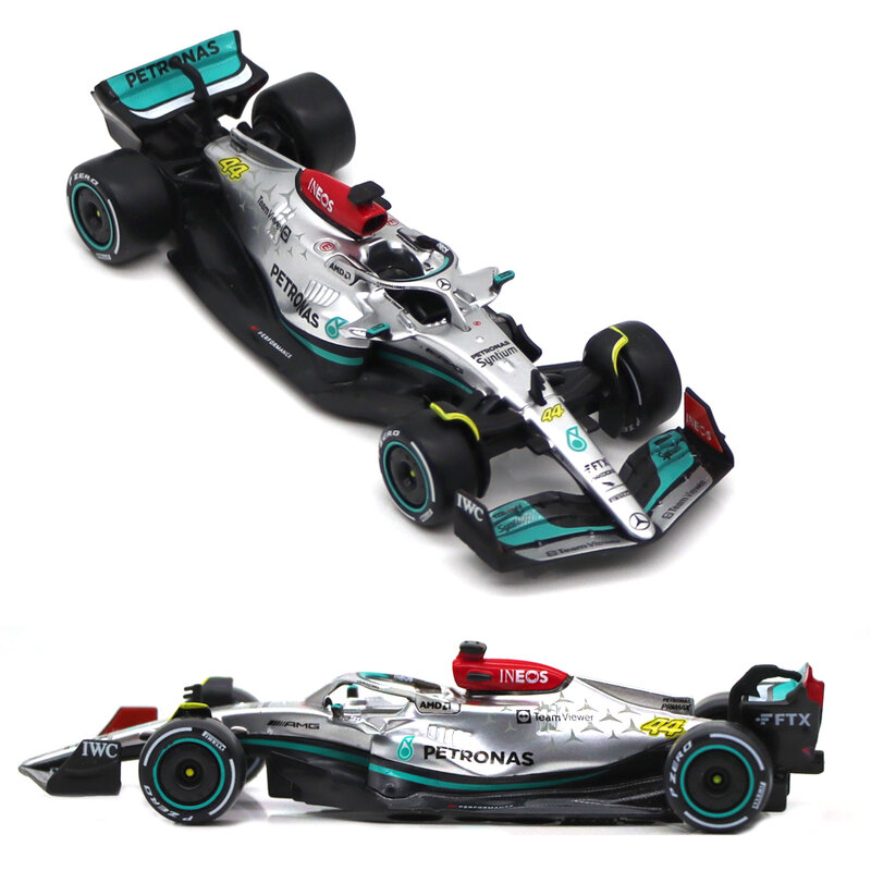 بوراغو 2022 F1 مرسيدس بنز-AMG W13 سباق السيارات #44 هاميلتون #63 راسل 1:43 سبيكة نموذج سيارة لعب هدايا للأطفال البالغين