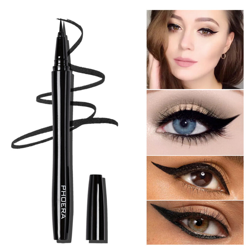 PHOERA Fast Dry Liquid Eyeliner Pen Long Lasting Waterproof Not-blooming With 12 Pair Liner Sticker Eye Makeup Beauty Tool TSLM1