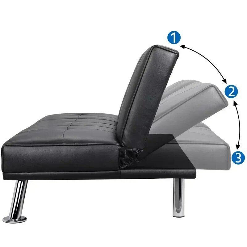 أريكة سرير عصرية قابلة للطي متعددة الوظائف من LuxuryGoods من الجلد الصناعي مع وسائد Cupholders