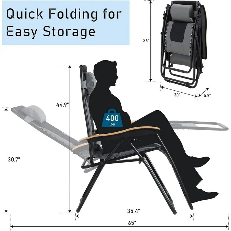 كرسي صالة قابل للطي مضاد للجاذبية مع حامل أكواب ، مقعد عريض 30 "، يدعم رطل ، رمادي