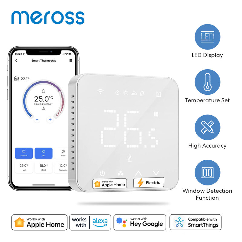Meross HomeKit واي فاي الذكية ترموستات لنظام التدفئة تحت البلاط الكهربائية تعمل باللمس مع سيري اليكسا جوجل مساعد