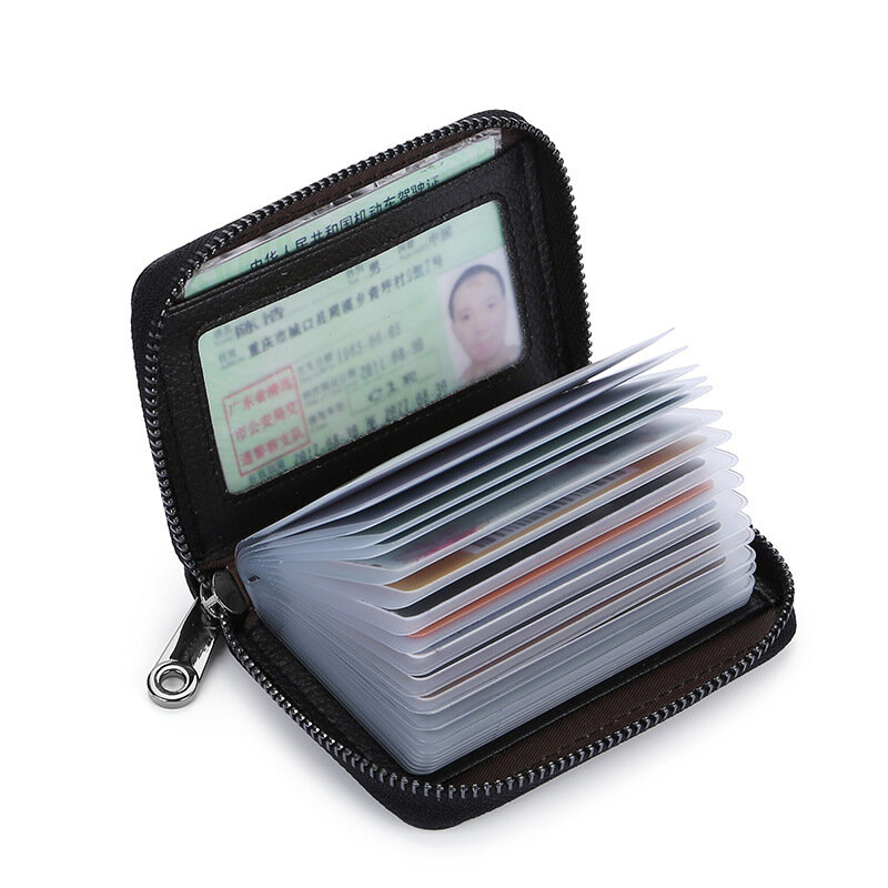حافظة بطاقات 20 درجة PU لبنك الأعمال وحافلة الائتمان وحامل بطاقات التعريف الشخصية مزودة بغطاء للعملات المعدنية حقيبة منظم محافظ مضادة للمغنطيسية