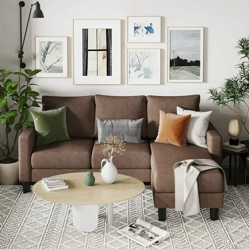 أريكة مقطعية قابلة للتحويل 3 على شكل حرف L ، مقعد ناعم ، قماش كتان حديث ، أرائك مساحة صغيرة لغرفة المعيشة