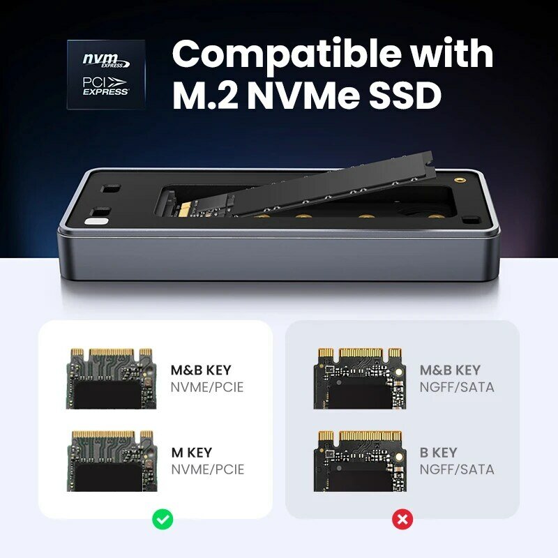 حافظة SSD من UGREEN-NVMe مع سترة تبريد مدمجة ، غلاف ألومنيوم ، M.2 إلى USB3.2 Gen2x2 ، محول SSD لـ M.2 NVME PCIE ، 20Gbps