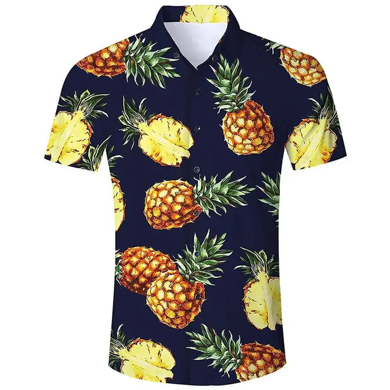 قمصان أناناس مضحكة للرجال ، طباعة ثلاثية الأبعاد ، بلوزة شاطئ ، قمصان طية صدر السترة المهنية للرجال ، ملابس هاواي بأزرار لأعلى