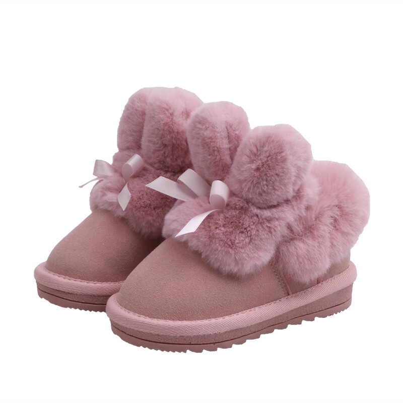 الشتاء الاطفال أحذية لفتاة الثلوج الأحذية لطيف القوس أفخم الدافئة طفلة الأحذية عدم الانزلاق الدافئة الأطفال الفتيات حذاء من الجلد