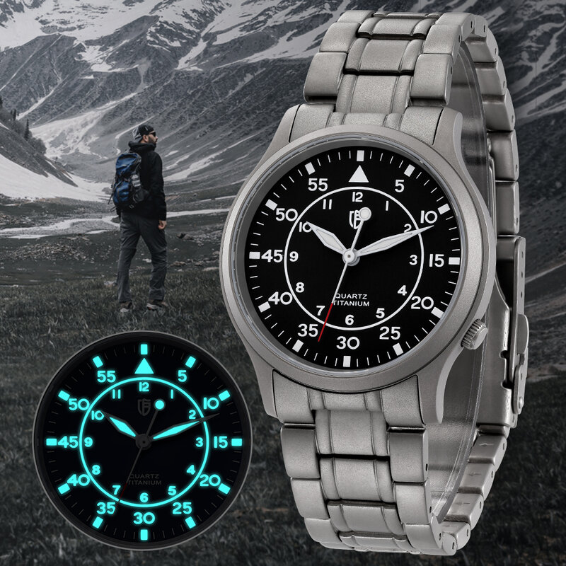 بيرني-ساعة تيتانيوم للرجال ، طلاء AR ، ساعة يد أنيقة من الياقوت ، VH31 مضيئة ، ساعة كوارتز رقيقة جدا ، مقاوم للماء 5ATM